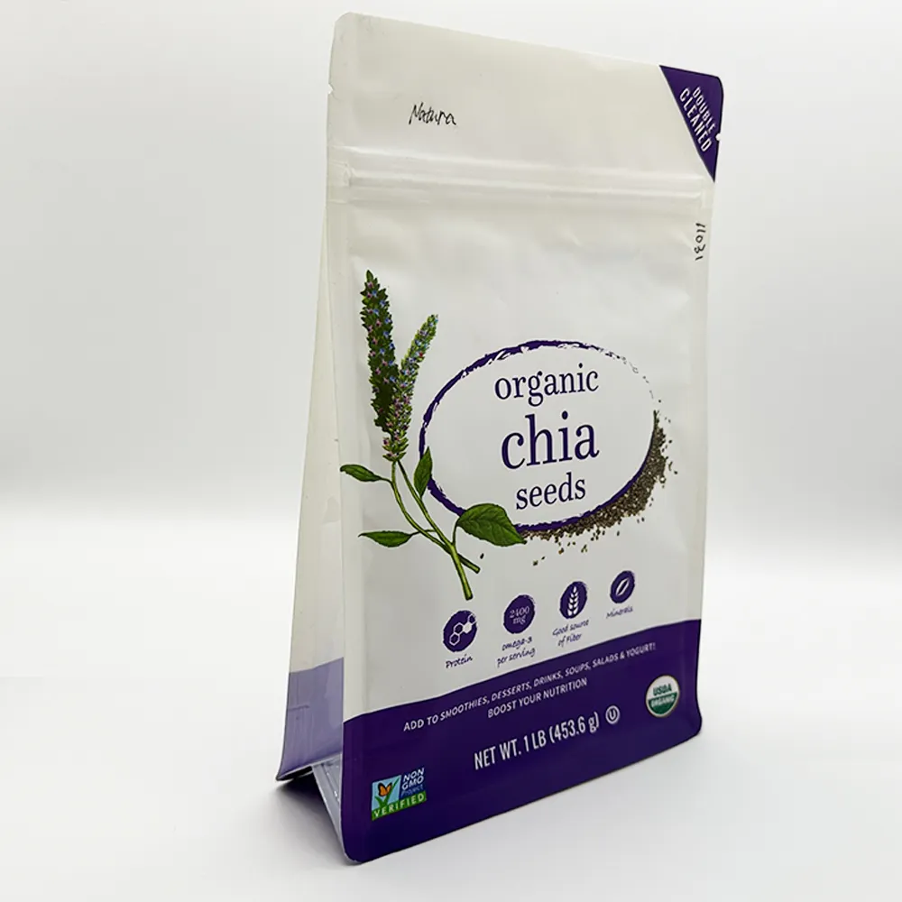 Logo-printable stand-up zipper bag, universal food packaging bag for chia seeds and nuts